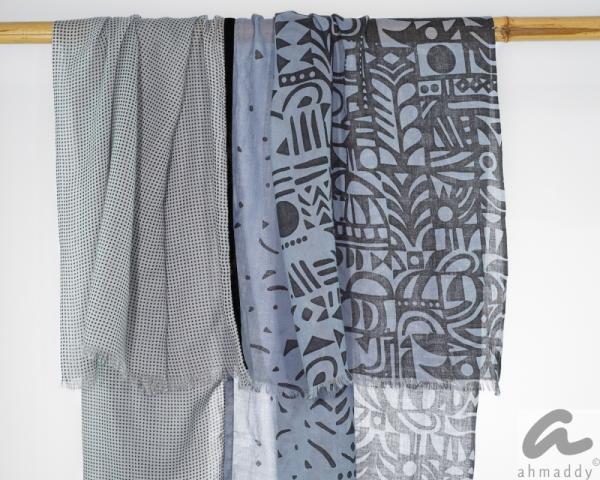 AHMADDY Quadrato Wollschal grau blau